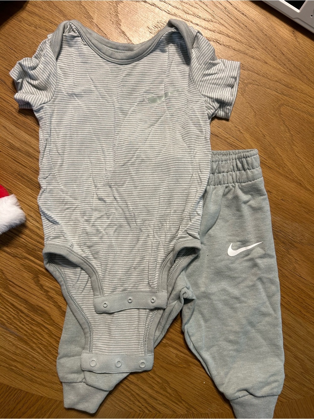 Nike Light Gray Striped Baby One-Piece with Matching Pants